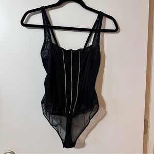 Auden Black Sheer Rhinestone Bodysuit with adjustable Straps thong back size M
